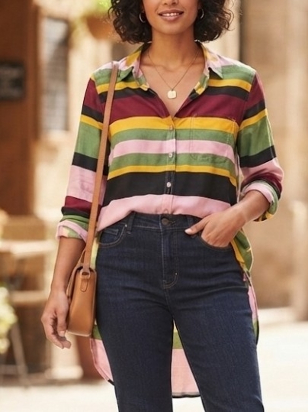 Velvet Heart Multicolor Striped Button-Down Shirt - Pink, Green & Yellow